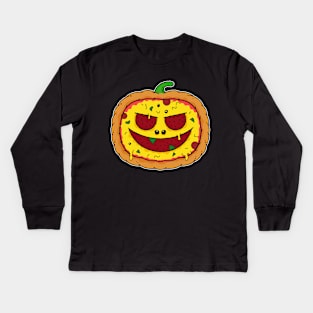 Pizza Halloween - Funny Pumpkin Pizza Face Kids Long Sleeve T-Shirt